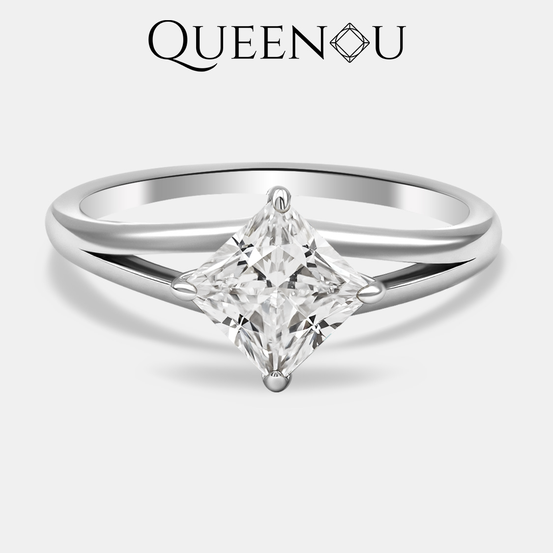 【938】QUEENOU Eternal Bond Princess Cut 1.2CT Cubic Zirconia Ring