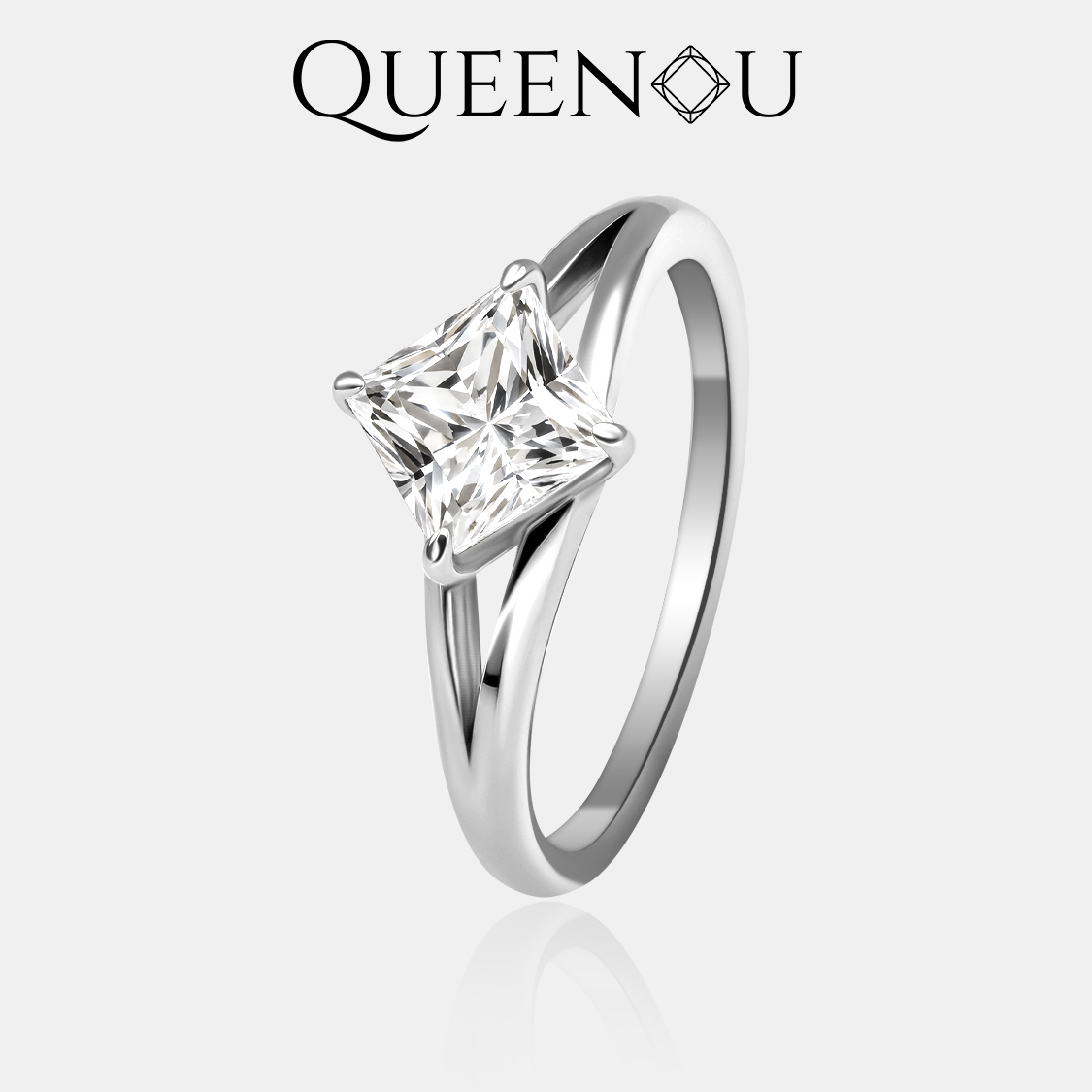 【938】QUEENOU Eternal Bond Princess Cut 1.2CT Cubic Zirconia Ring