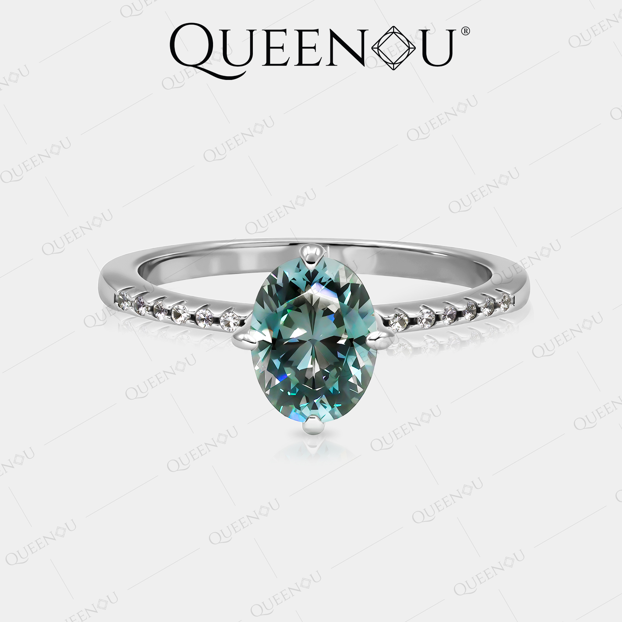 【942】QUEENOU Minimalist tourmaline Green Cubic Zirconia 1.5CT Rings