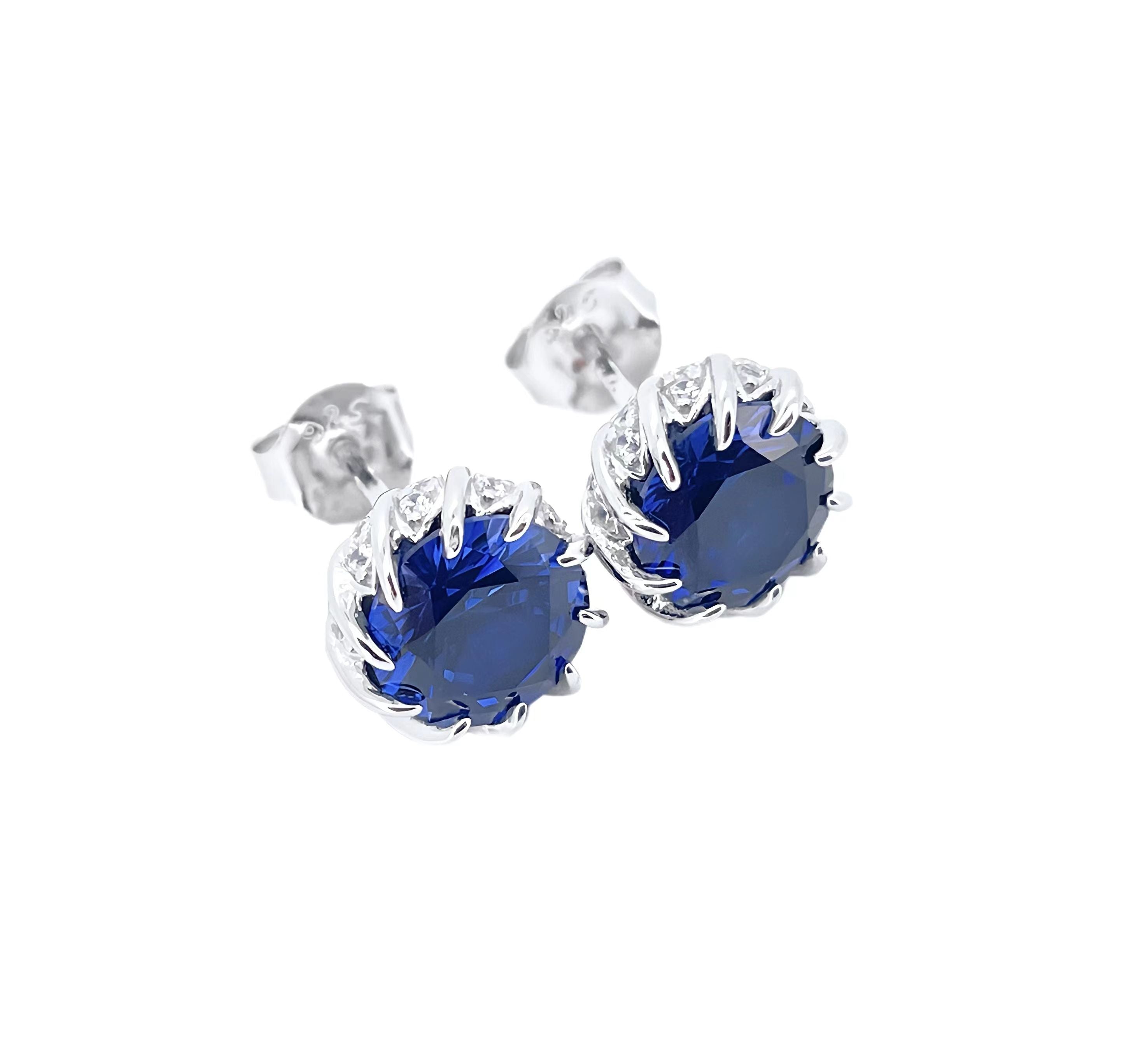【445】Lab Grown Sapphire 925 Sterling Silver Earrings