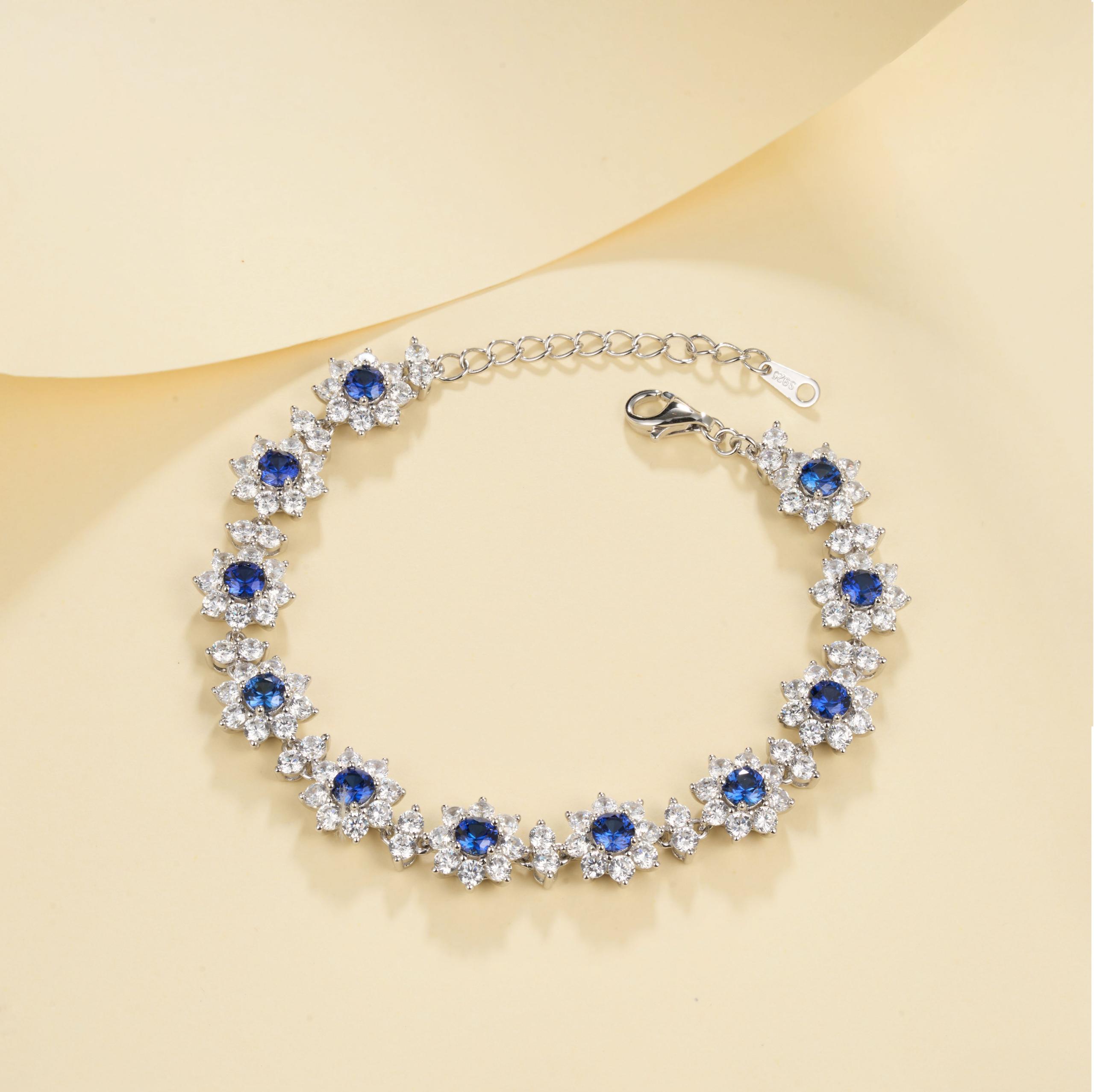 【425】Lab Grown Sapphire 925 Sterling Silver Bracelet
