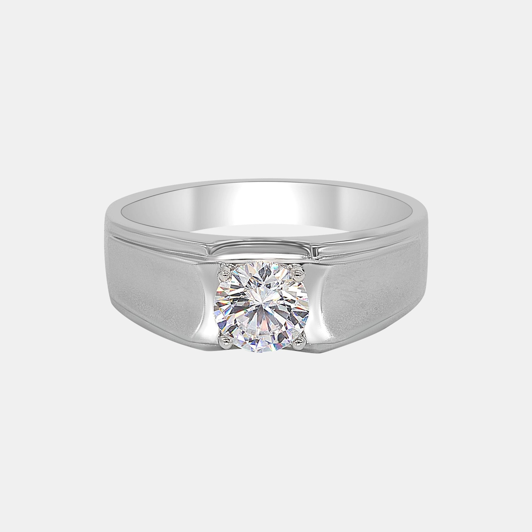 【#261】Men's Solitaire Zirconia/Moissanite Brushed Wide Band - Queenou Jewelry