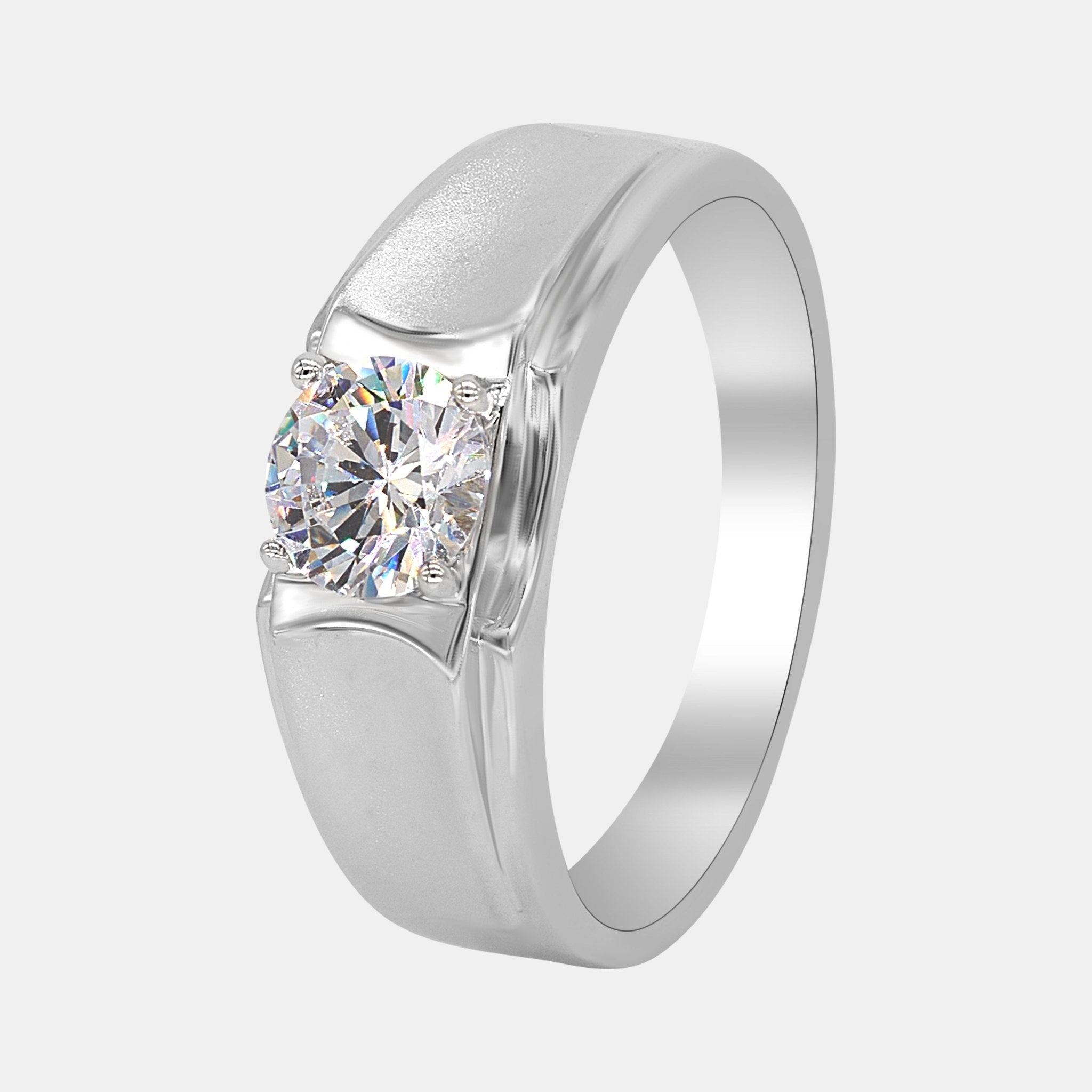 【#261】Men's Solitaire Zirconia/Moissanite Brushed Wide Band - Queenou Jewelry