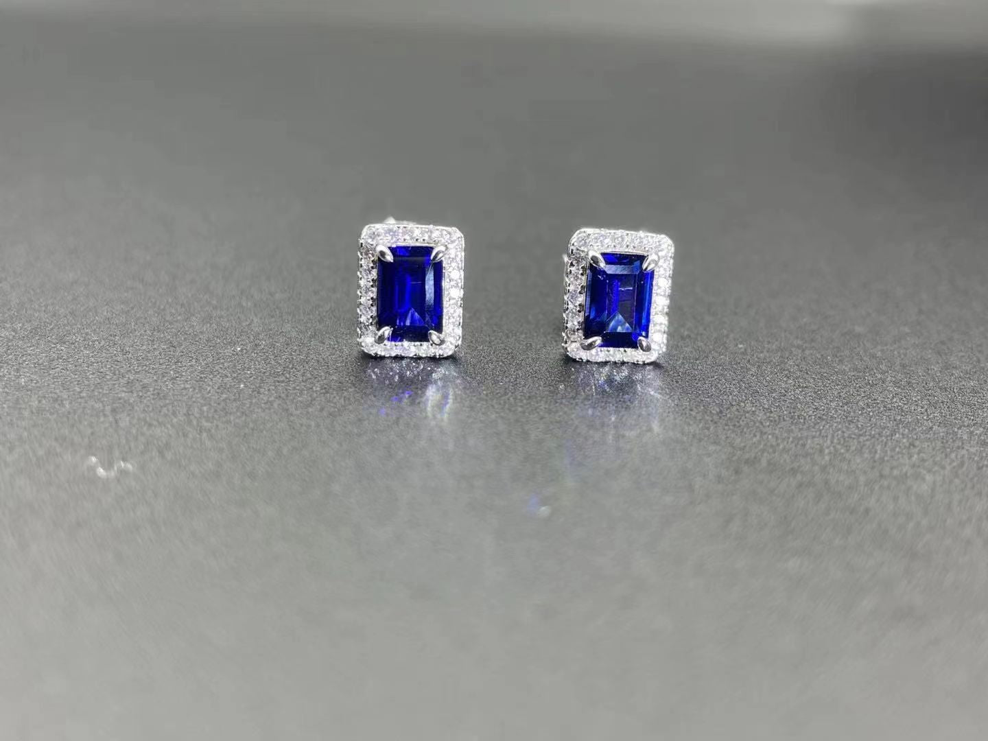 【447】Lab Grown Sapphire 925 Sterling Silver Earrings - Queenou Jewelry