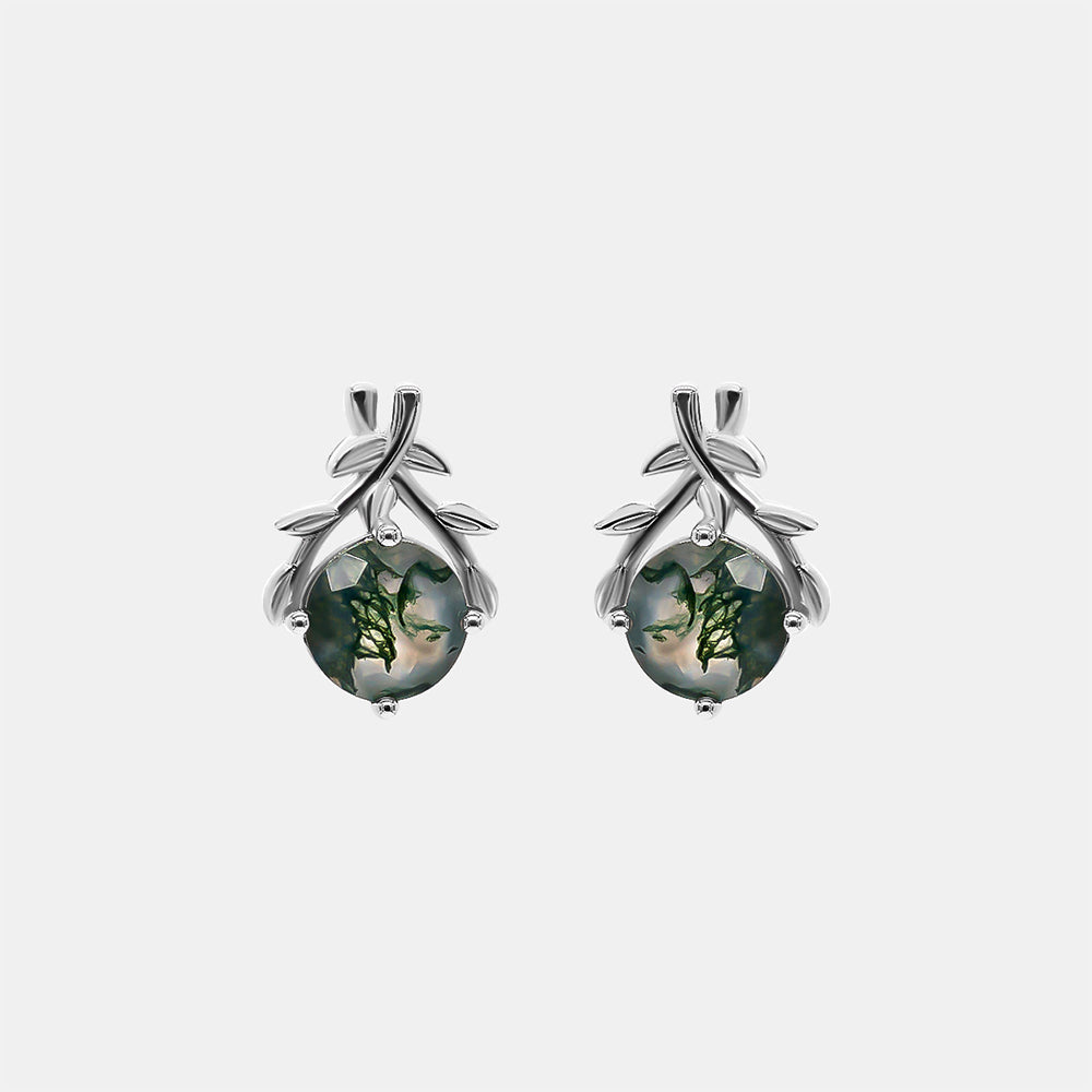 【767】 Frosty Moss Agate Earrings