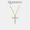 【913】Faith Inspiration: Fully Embellished Golden Synthetic Moissanite Cross Necklace - Queenou Jewelry