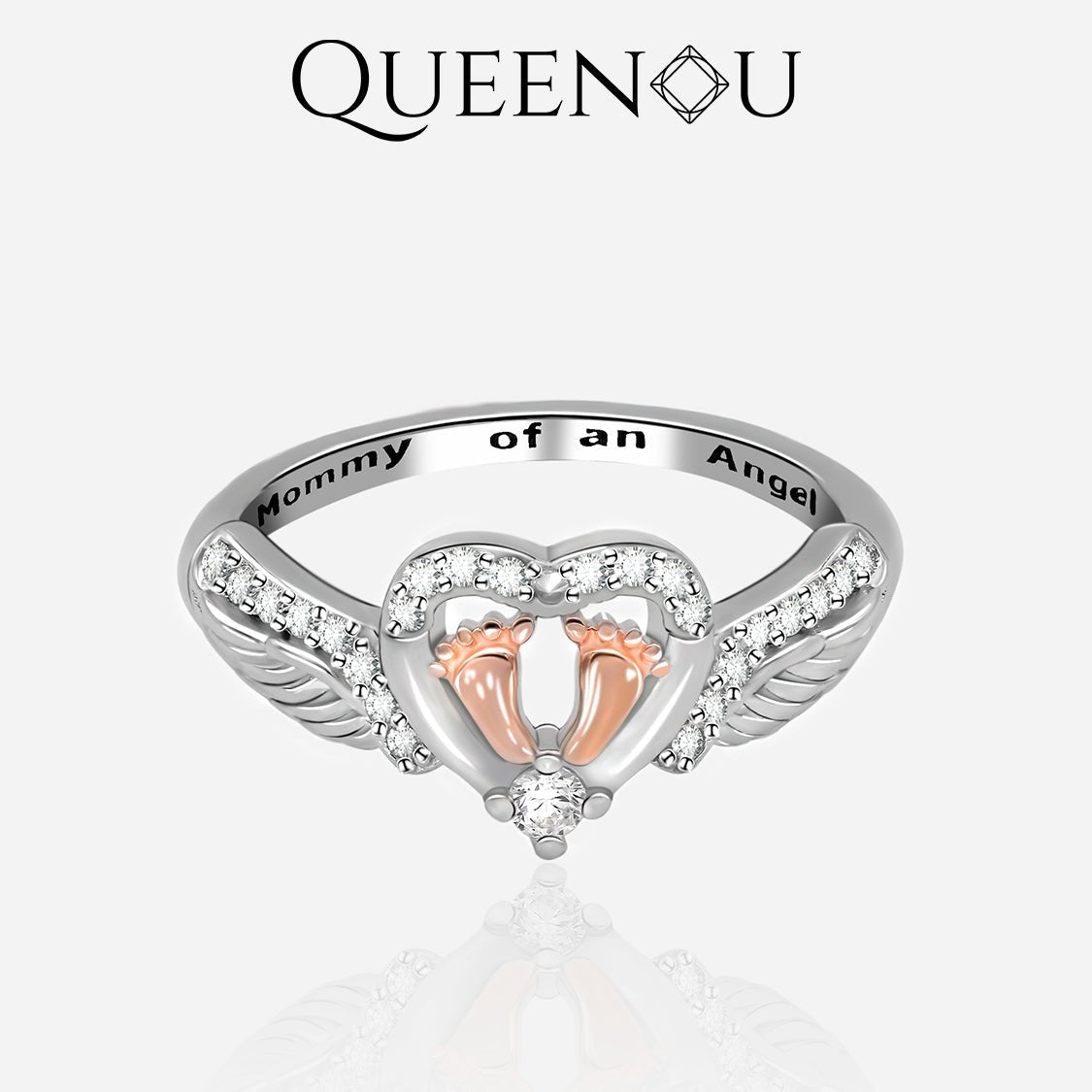 【937】'Mommy of an Angel' Cubic Zirconia Rings for women Luxury and Timeless Design Holiday Gifts - Queenou Jewelry