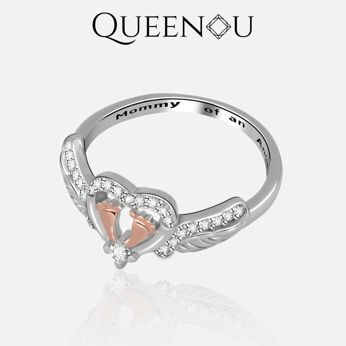 【937】'Mommy of an Angel' Cubic Zirconia Rings for women Luxury and Timeless Design Holiday Gifts - Queenou Jewelry
