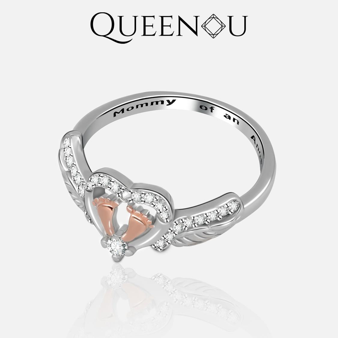 【937】'Mommy of an Angel' Cubic Zirconia Rings for women Luxury and Timeless Design Holiday Gifts - Queenou Jewelry