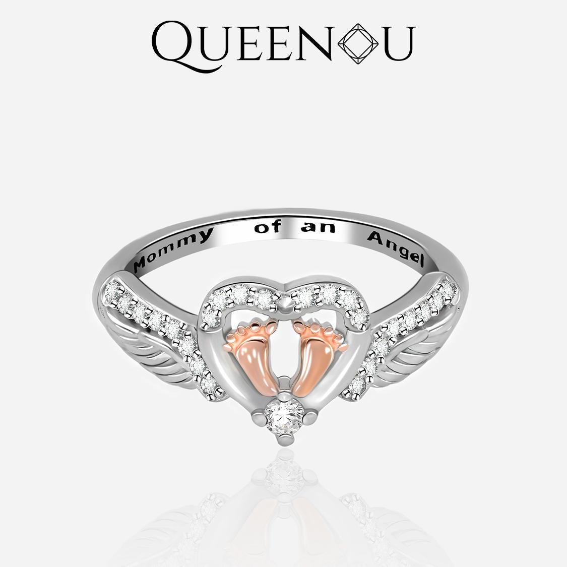 【937】'Mommy of an Angel' Cubic Zirconia Rings for women Luxury and Timeless Design Holiday Gifts - Queenou Jewelry