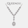 【947】Celestial Cascade Necklace | 1CT Oval Synthetic Moissanite Pendant (White/Black/Green) | | 13 Synthetic Moissanite Accent Chain - Queenou Jewelry