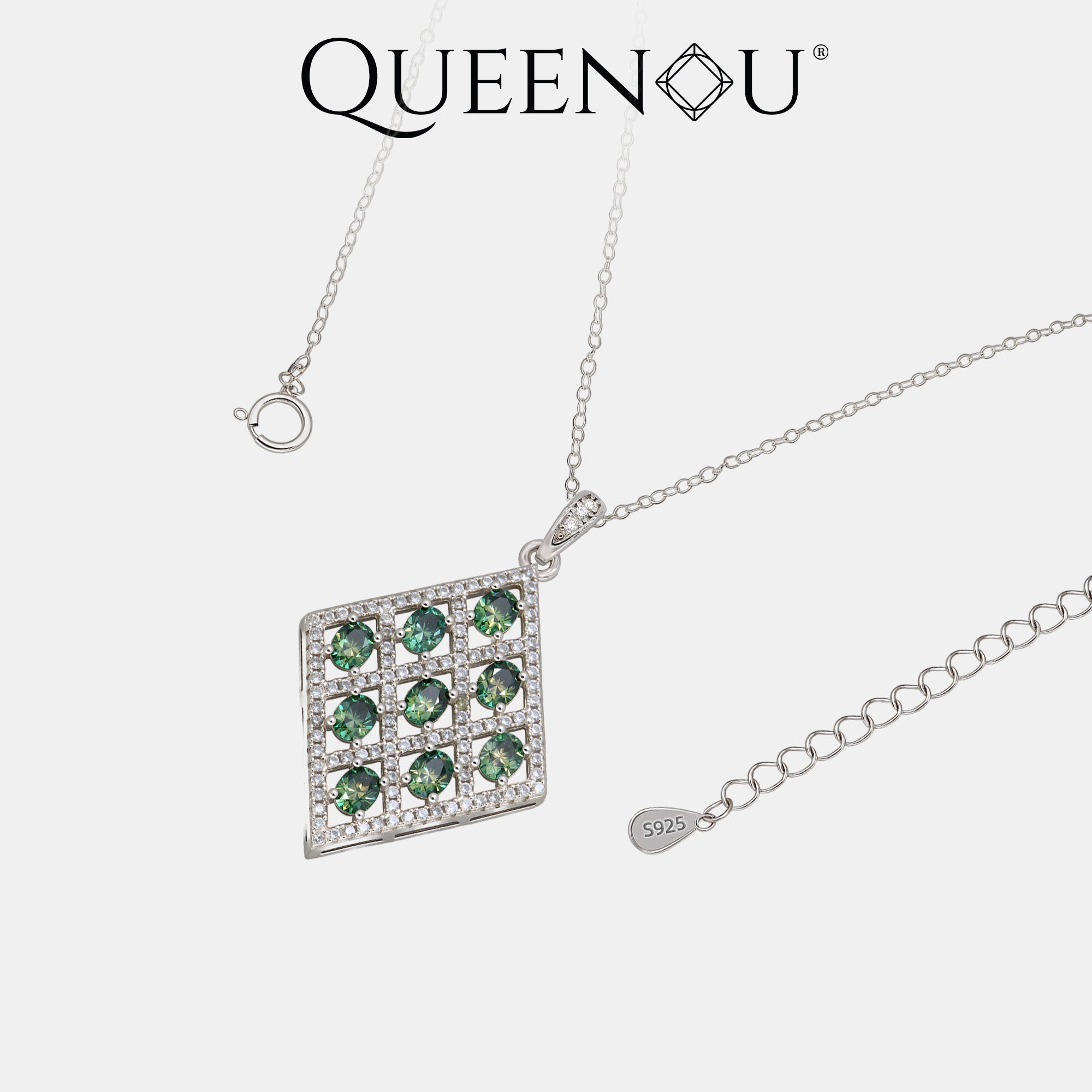 【948】Luxury Geometric Drop Necklace | 1.8CT Total (9x0.2CT) Oval Synthetic Moissanite Mosaic | Crushed Ice Zirconia Matrix | Color Select - Queenou Jewelry
