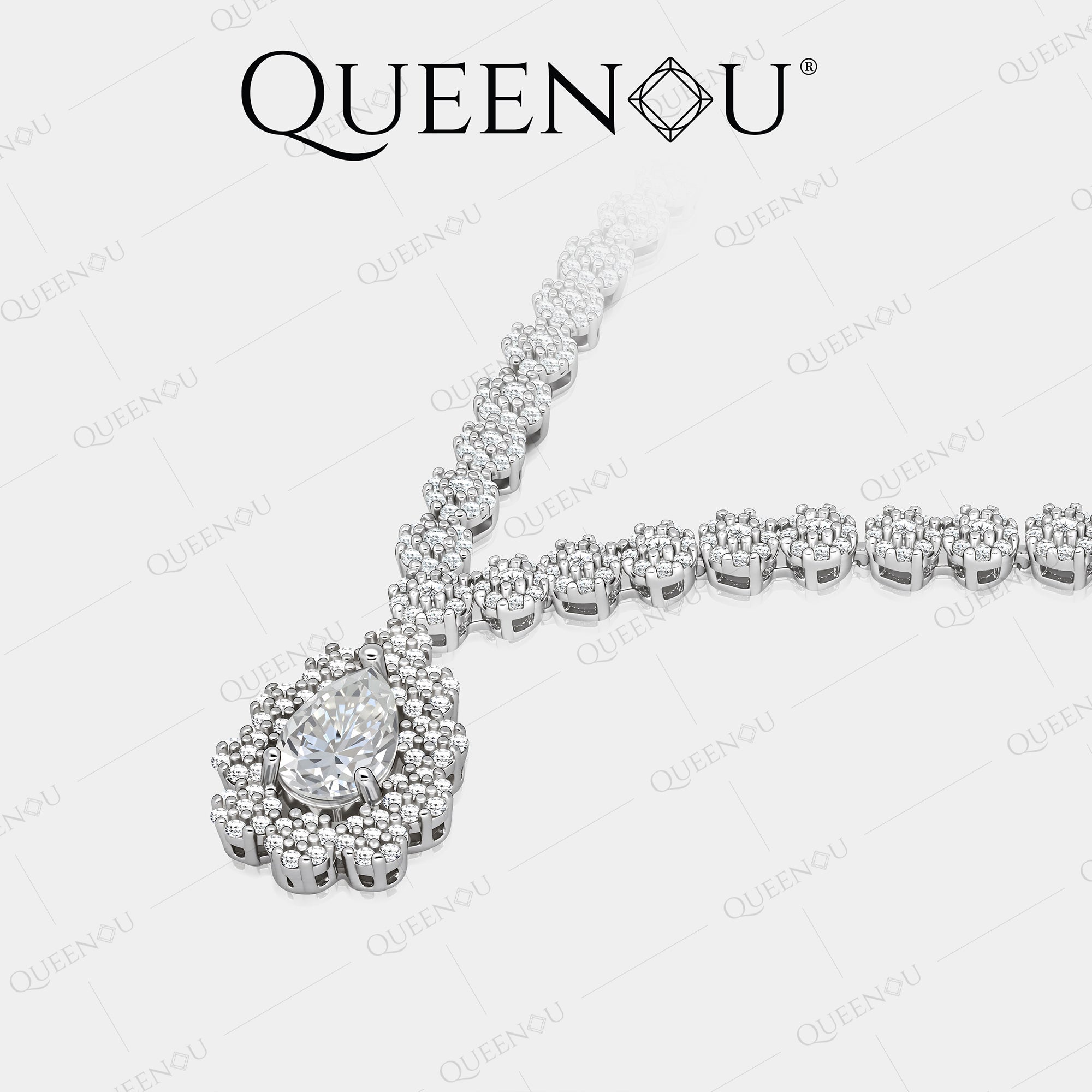 【950】Flower Encircled with 1.5CT Teardrop Synthetic Moissanite Necklace - Queenou Jewelry