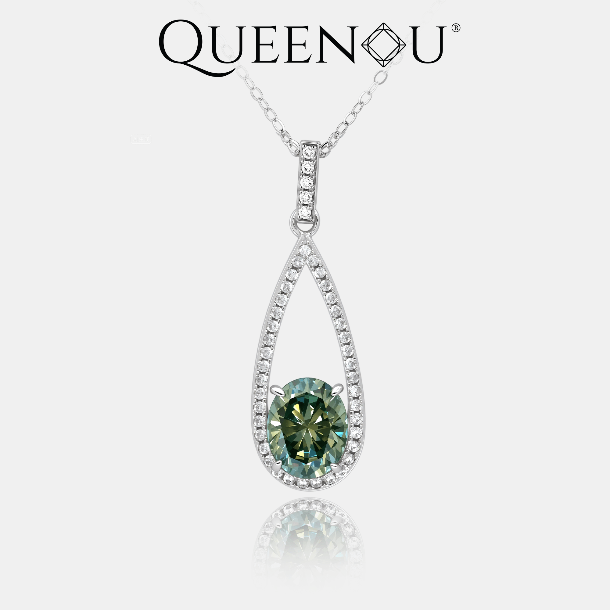 【951】Designer - Inspired Waterdrop Pendant: 3CT Oval Synthetic Moissanite (Color Select) + Fluid Frame - Queenou Jewelry