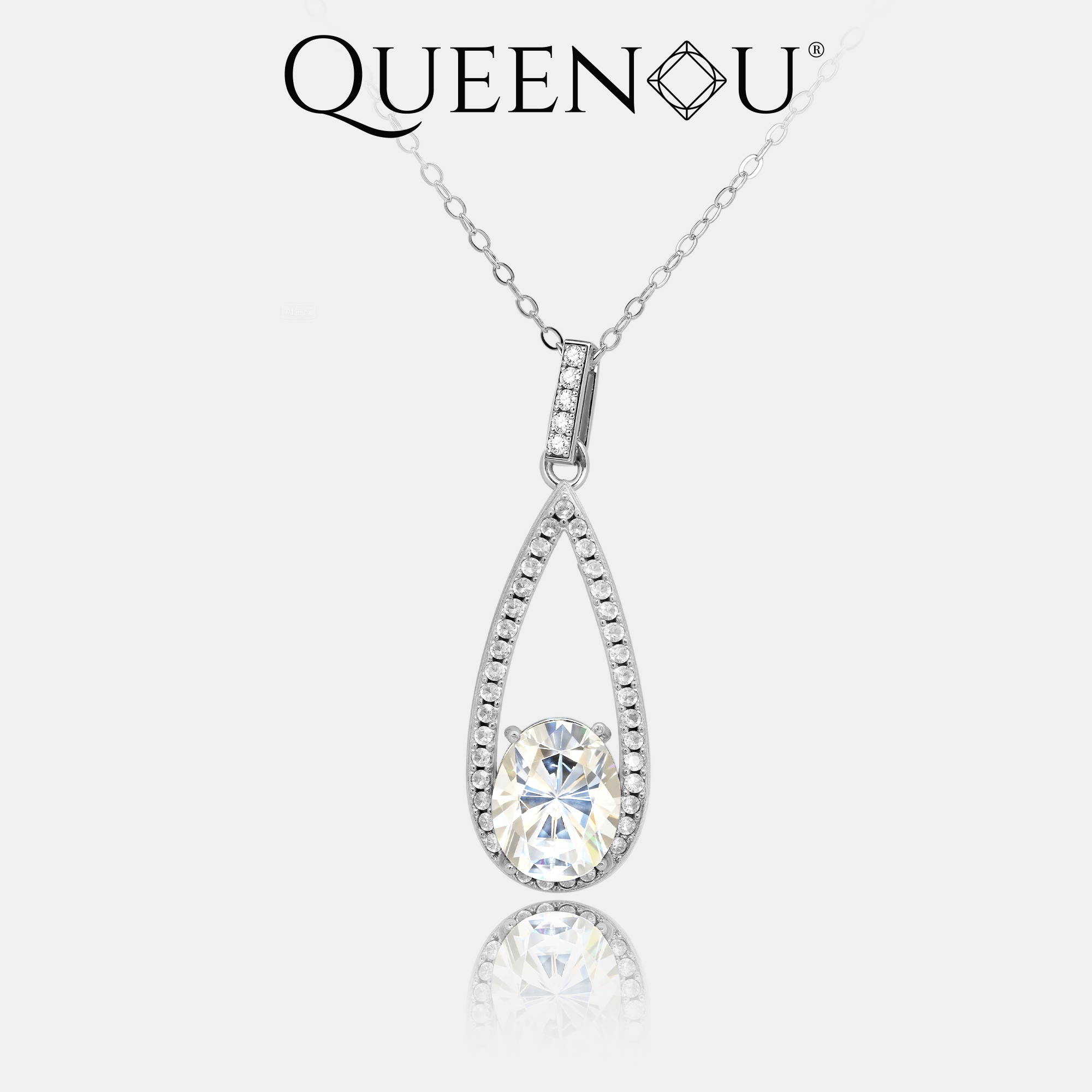 【951】Designer - Inspired Waterdrop Pendant: 3CT Oval Synthetic Moissanite (Color Select) + Fluid Frame - Queenou Jewelry