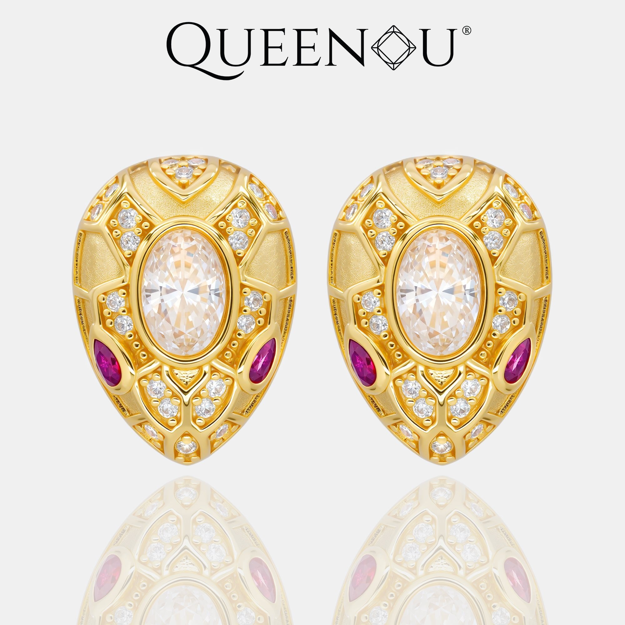 【952】Oval White Synthetic Moissanite Jewelry Set | Bracelet & Earrings&Ring - Queenou Jewelry