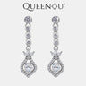 【953】Long Earrings: 0.4CT *2 Center Synthetic Moissanite (W/B/G) | Micro - Pavé Curved Body & Triple Zirconia Connectors - Queenou Jewelry