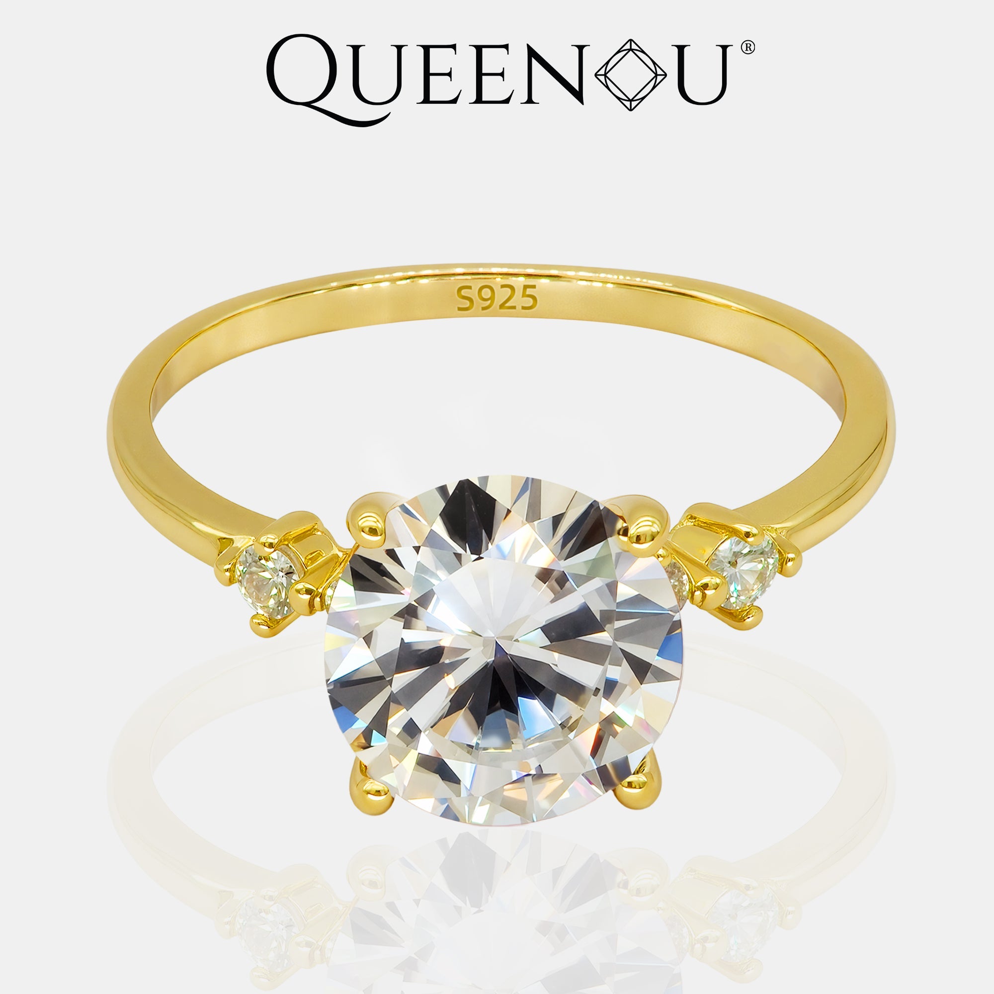 【955】Elegant Synthetic Moissanite Solitaire Ring | 3CT Green/White/Red Center Stone | Accented with Sparkling Zirconia - Queenou Jewelry