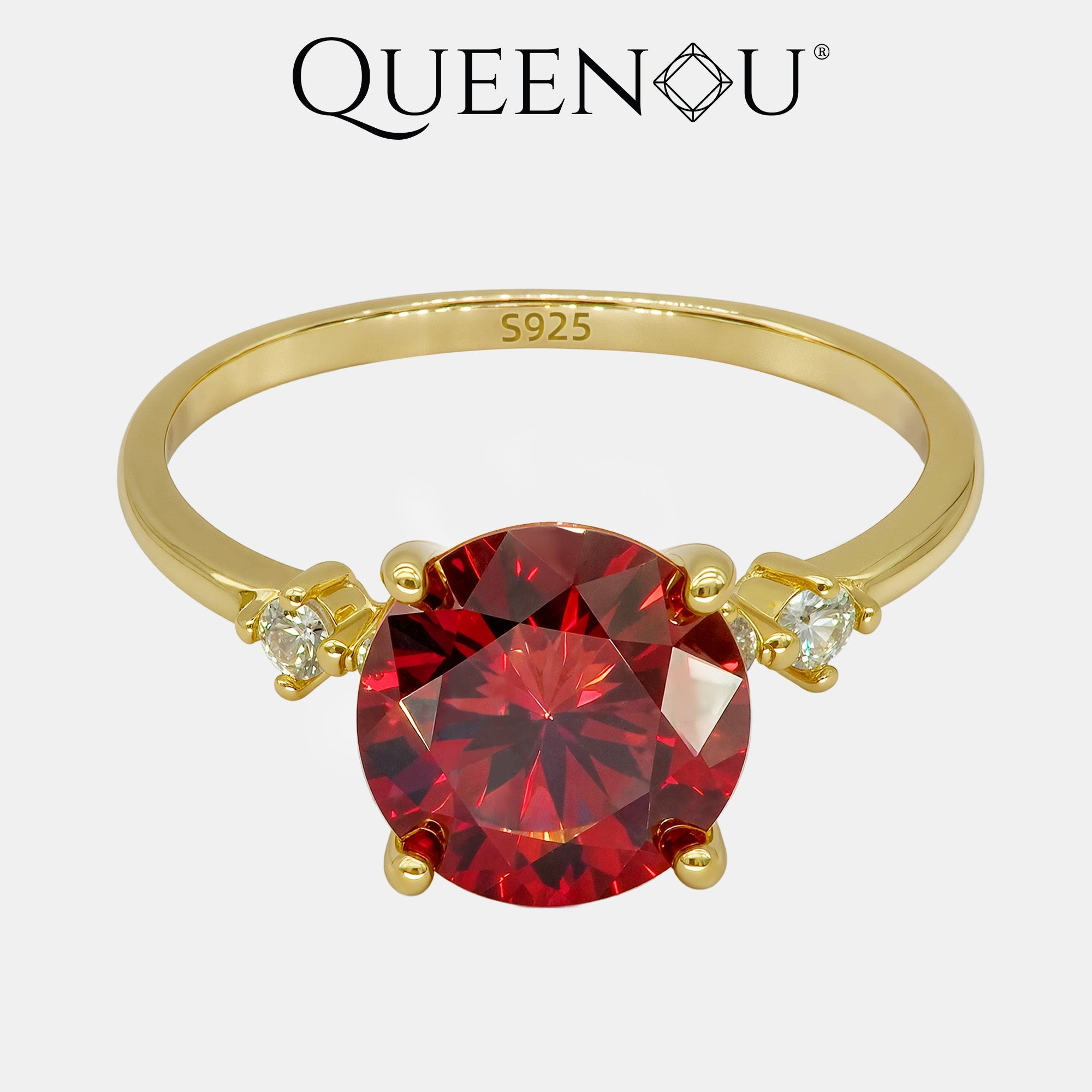 【955】Elegant Synthetic Moissanite Solitaire Ring | 3CT Green/White/Red Center Stone | Accented with Sparkling Zirconia - Queenou Jewelry