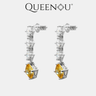 【959】Yellow Square Zircon Stud Earrings with Triple White Round Zircon Accents - Queenou Jewelry