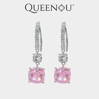 【960】Pink Cushion Zircon Hook Earrings - Queenou Jewelry