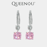 【960】Pink Cushion Zircon Hook Earrings - Queenou Jewelry