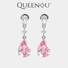 【961】Pink Pear Zirconia Drop Earrings with White Accents & Dangling Motion - Queenou Jewelry
