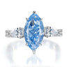 【964】Fall Sparkle Kick off Blue Marquise 4ct Cubic Zirconia Ring | Teardrop Accents & Pavé Band | Six - Prong Setting - Queenou Jewelry