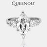【972】7x14mm White Marquise Synthetic Moissanite Solitaire Ring | 8 - Claw Setting | Paired with 3mm & 4mm Synthetic Moissanite Accents - Queenou Jewelry