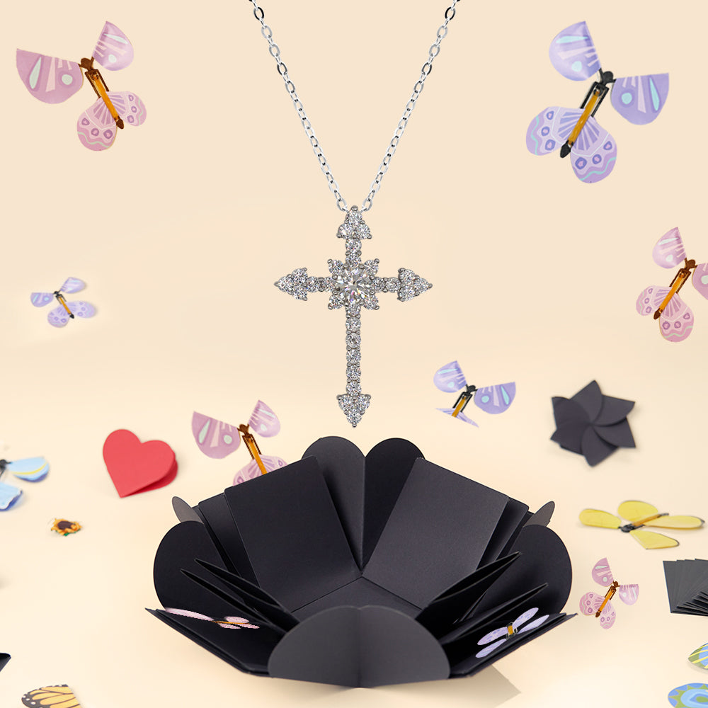 【A10】Sacred Serenity Cross Necklace （925 Sterling Silver Moissanite Necklace）