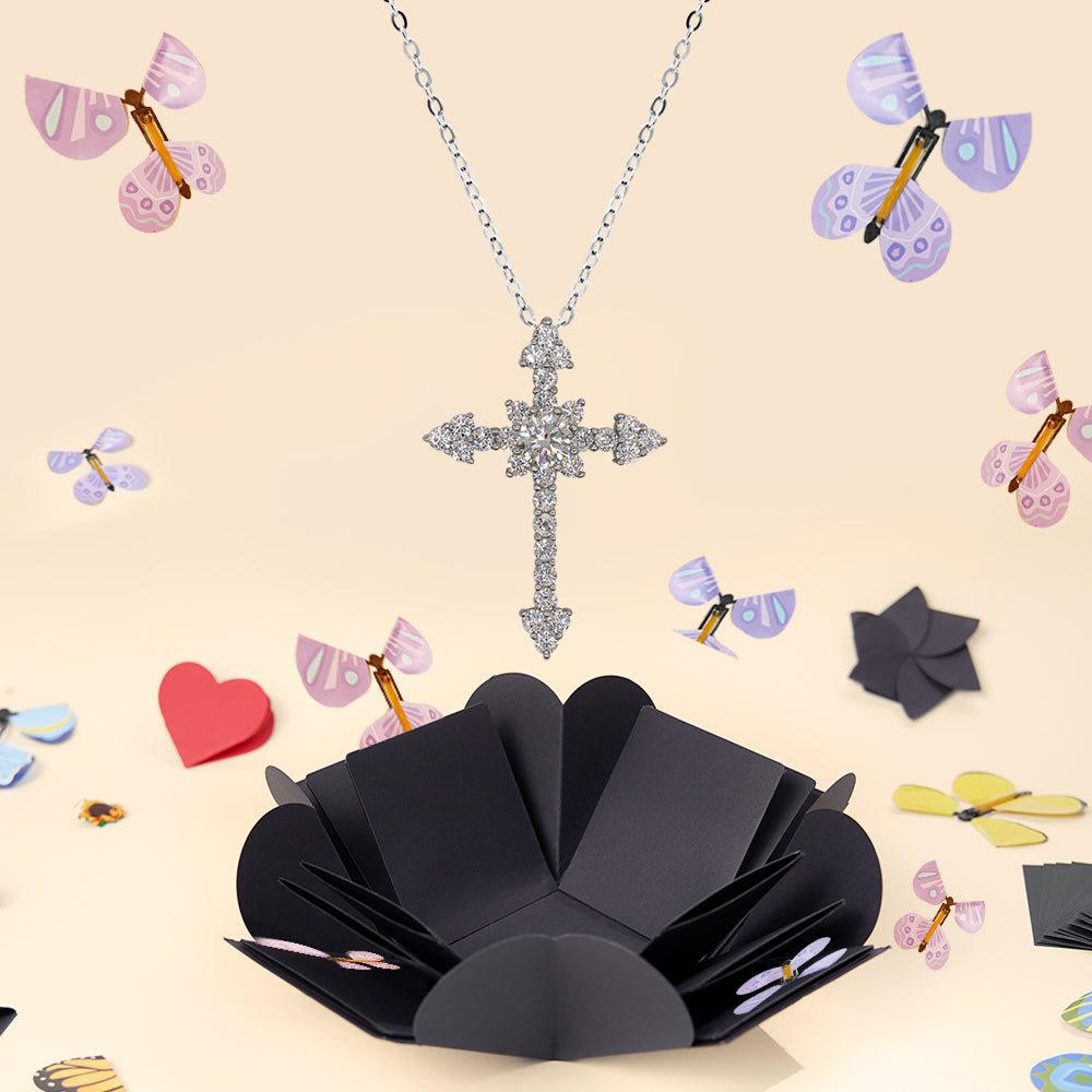 【A10】Sacred Serenity Cross Necklace （925 Sterling Silver Moissanite Necklace） - Queenou Jewelry