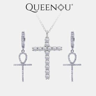 【Z2】Luminara Cross Synthetic Moissanite Jewelry Earrings Necklace Set �C Elegant & Fashionable Necklace and Earrings for Women, Perfect for Anniversary, Wedding, or Valentine’s Day Gift - Queenou Jewelry