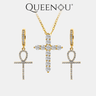 【Z2】Luminara Cross Synthetic Moissanite Jewelry Earrings Necklace Set �C Elegant & Fashionable Necklace and Earrings for Women, Perfect for Anniversary, Wedding, or Valentine’s Day Gift - Queenou Jewelry