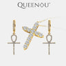 【Z2】Luminara Cross Synthetic Moissanite Jewelry Earrings Necklace Set – Elegant & Fashionable Necklace and Earrings for Women, Perfect for Anniversary, Wedding, or Valentine’s Day Gift - Queenou Jewelry