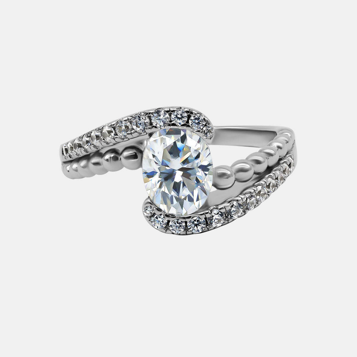 【736】"Heavenly Romance" Hybrid-lined Tension Set 2 Carat Oval Cut Moissanite Ring