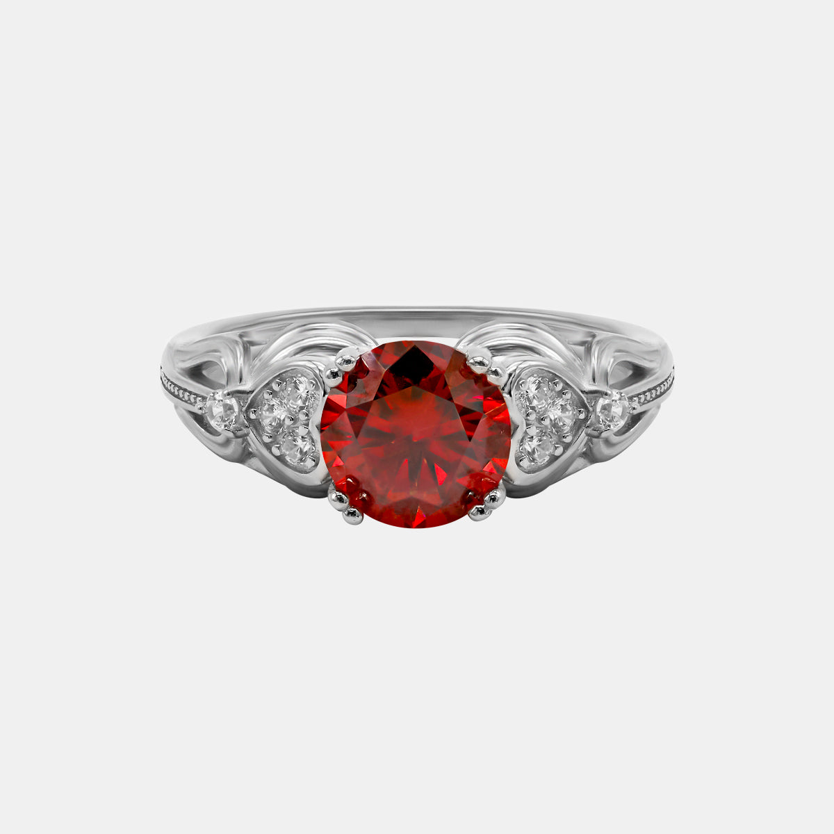 【439】"Heavenly Romance" Heart Bezel Art Deco 2 Carat Ruby Moissanite Ring