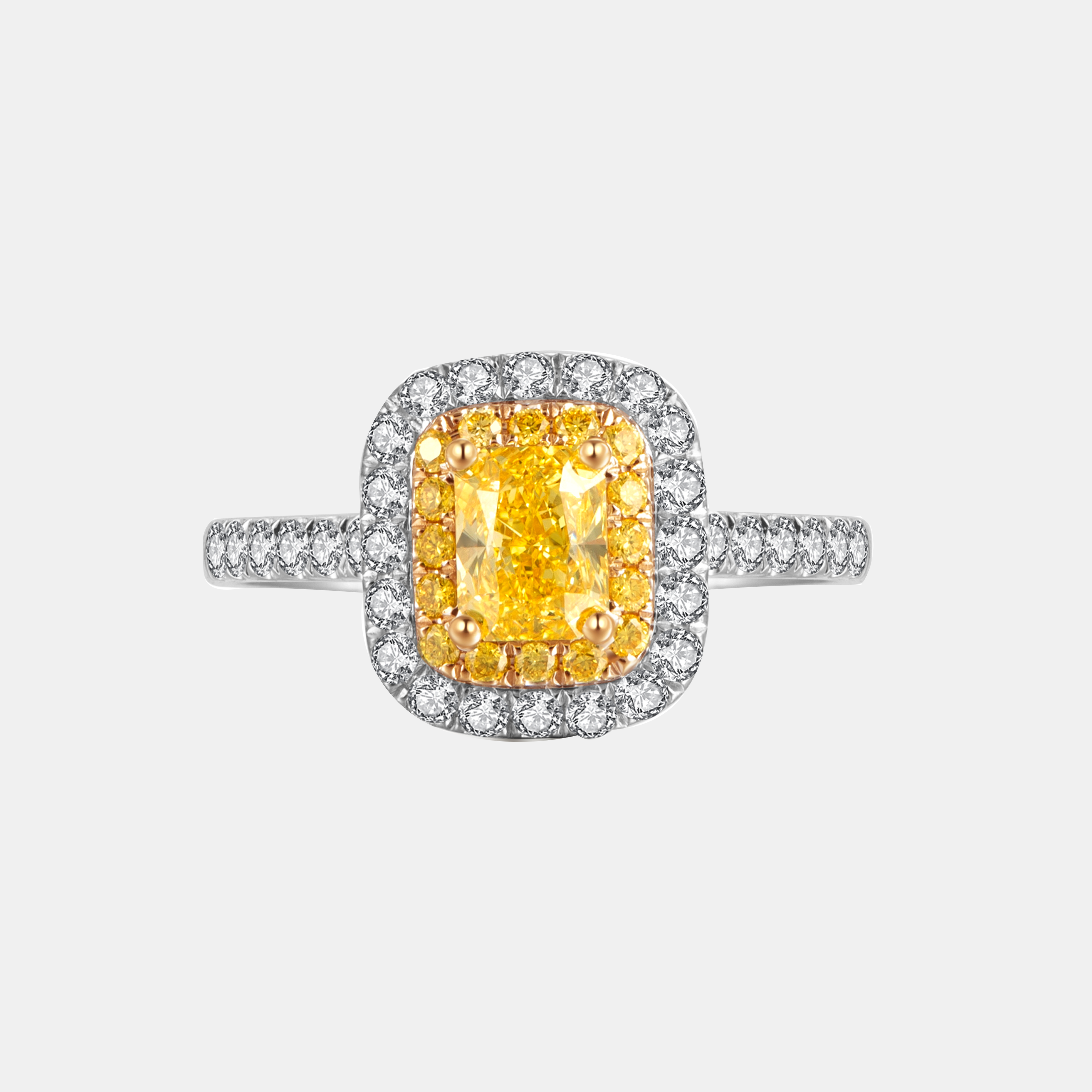 18K White Gold Halo Radiant Yellow Lab Diamond Ring