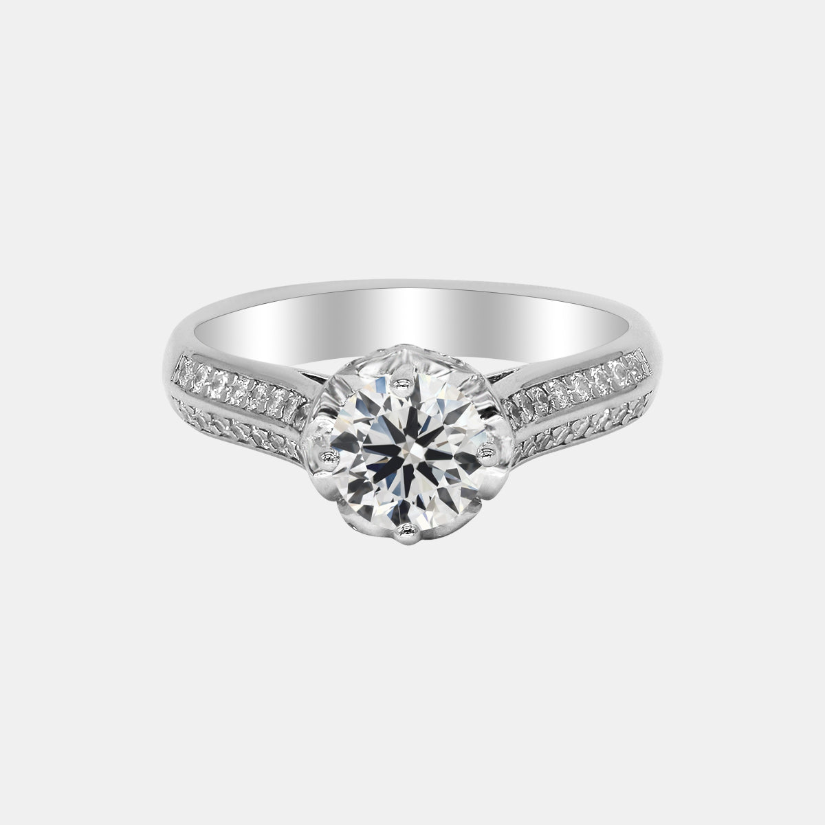【717】"Begin Again" Heart Cathedral 0.8 Carat Double Channeled Moissanite Ring