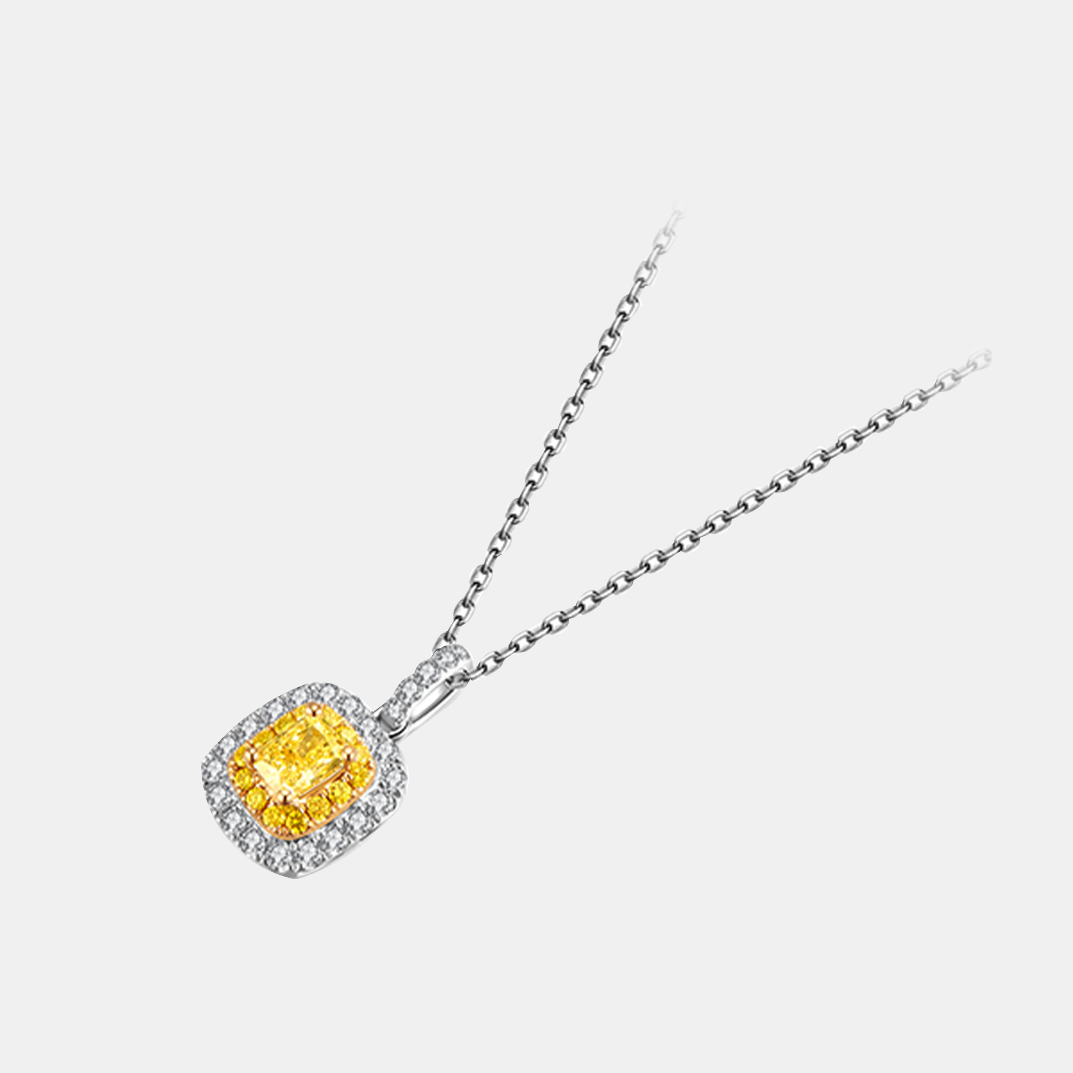 18K White Gold Halo Radiant Yellow Lab Diamond Necklace